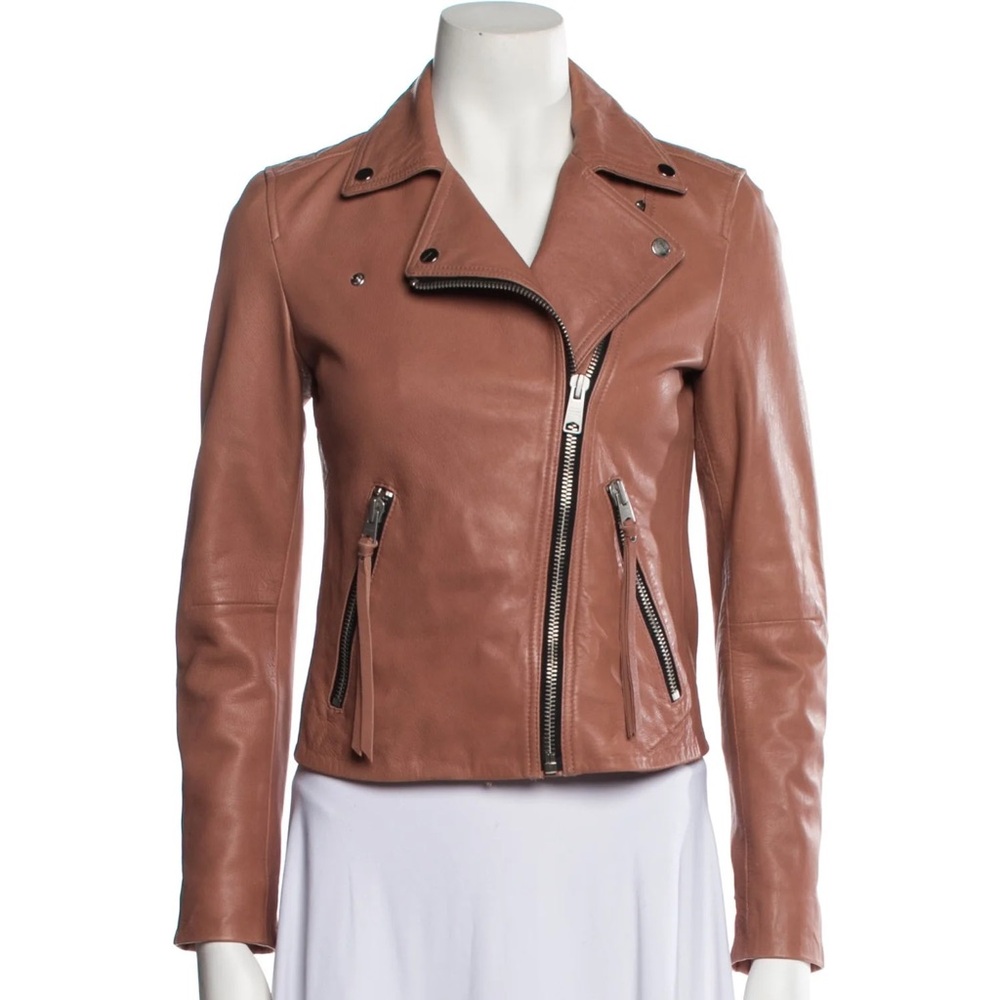 ALLSAINTS DALBEY LEATHER SLIM FIT BIKER MOTO JACKET ROSE PINK EUC SZ 6